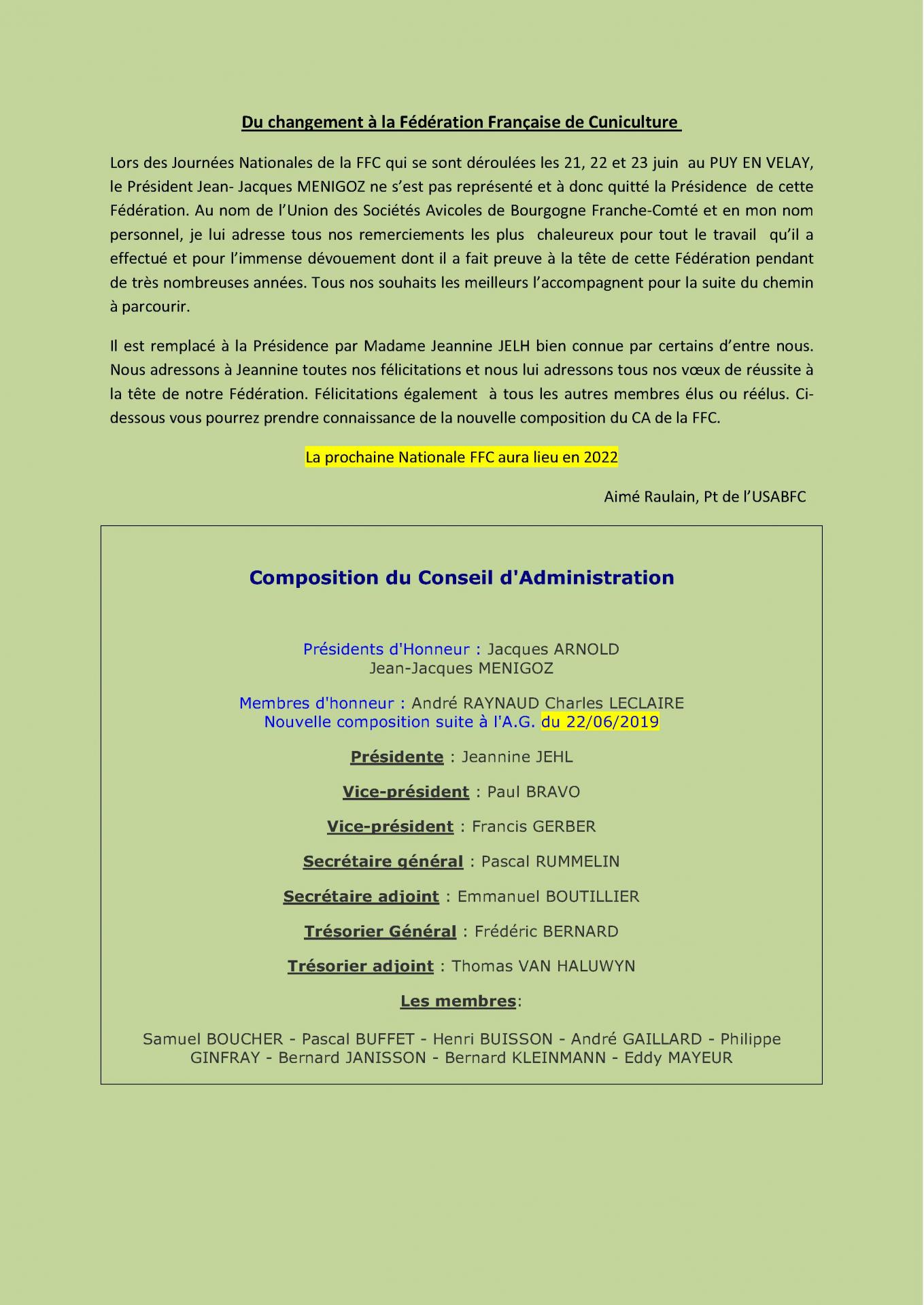 Information ffc pour le site de la region