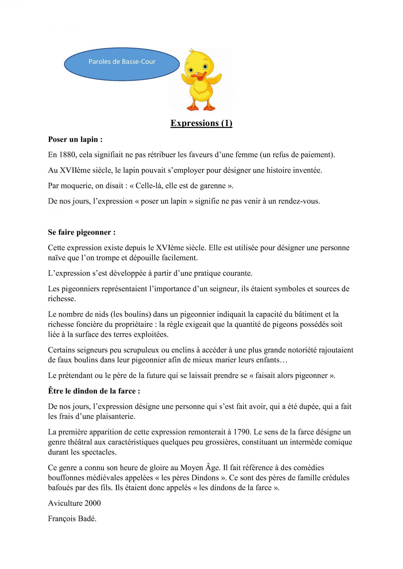 Paroles de basse cour expressions 1